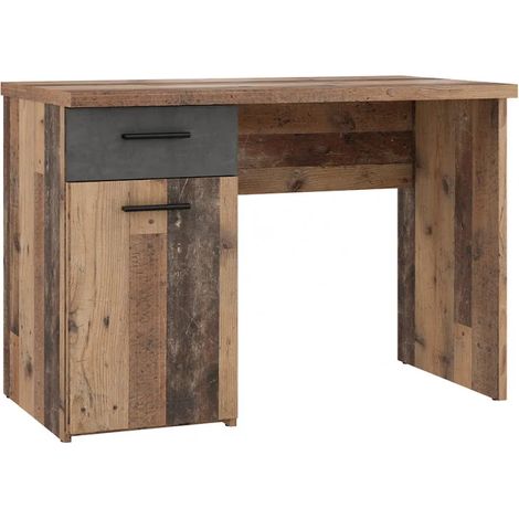 Bureau enfant 110 cm décor bois vintage et béton gris - BUCKY (1/5)