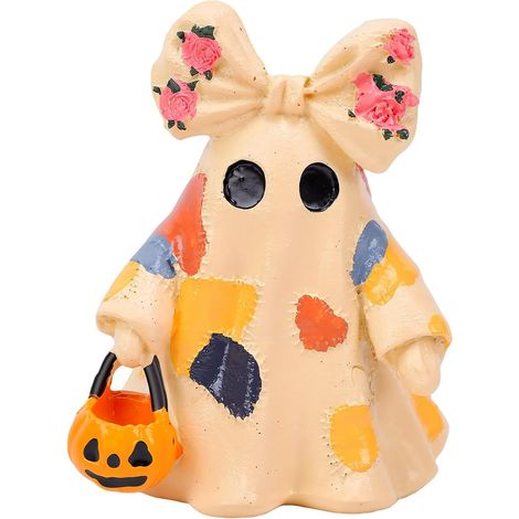 Lighted Patchwork Ghost with Pumpkin Lantern (1/5)