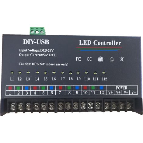Single-color gradient monochrome LED strip light controller, automatically programmable (12 channels).