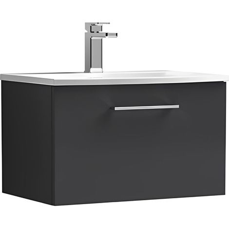 Nuie Arno Satin Soft Black 600mm Wall Hung Single Drawer Vanity Unit and Curved Ceramic Basin - ARN1422G (1/5)