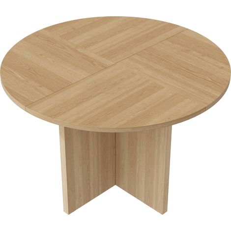 Mesa de comedor redonda 120 cm, MDF color roble, estilo nórdico (1/5)