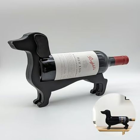 Porte-bouteilles Teckel, décoration de cuisine ou de bar, design noir, 14 x 18 cm (1/5)
