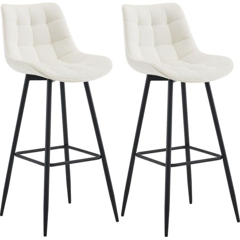 Juego de 2 taburetes de bar con costuras cuadradas decorativas y reposapiés de terciopelo crema cuatro patas de metal 100006281