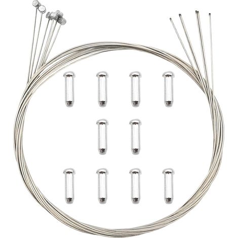 Cable de Frein Vélo, 6 pièces 1.7M Cable Frein Velo VTT, Avec 10 pcs de capuchons d'extrémité de câble de frein, Convient aux vélos de montagne (1/4)