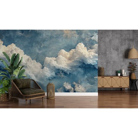Papier peint nature - grands nuages blancs dans le ciel bleu - 150 x 250 cm (1/2)