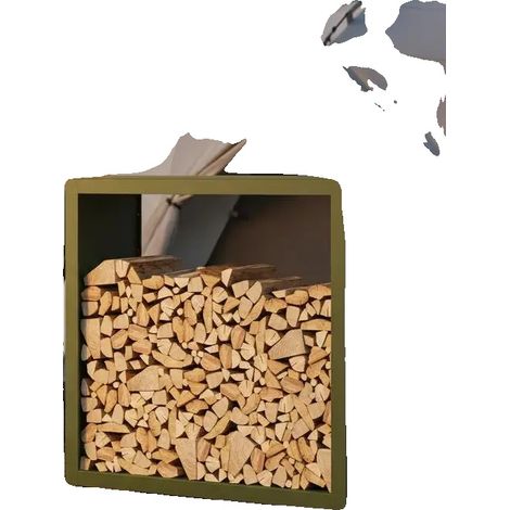 Range à bois, acier robuste, stockage extérieur, vert armée (1/2)