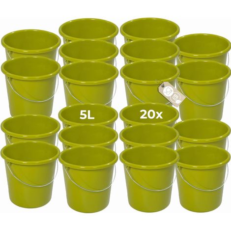 Novaliv 20 pièces seau 5L vert avec échelle de mesure - seau de nettoyage 5 litres 22,5 cm Pratique et polyvalent avec échelle pour la maison et le