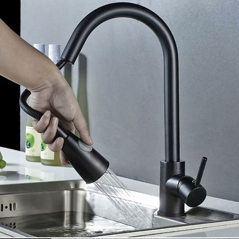 Robinet De Cuisine - Mitigeur Monocommande En Acier Inoxydable 304 - Bec Pivotant 360° Et Flexible Rétractable - Pour Évier Simple Ou Double - 1 Pièce