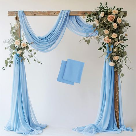 LOLLANDA Voile de mariage en maille - Décoration de scène de fête de mariage en plein air - Rideau de chaise d'arche de mariage en maille-Bleu clair-1.6 mx8m (1/3)