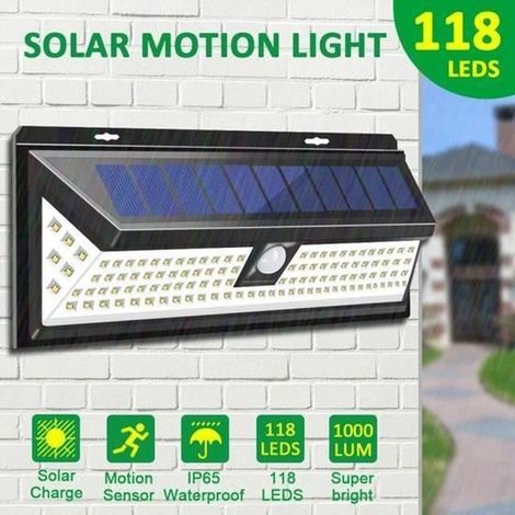 Imperméable Lampe Solaire Applique Murale 118 LED Avec Detecteur IP65 Étanche pour Jardin Éclairage Extérieure (1/4)
