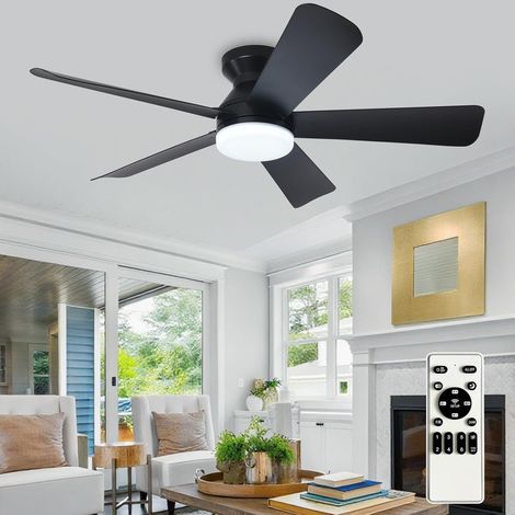 Ventilateur de plafond moderne avec lumière : Petit ventilateur noir de 42 pouces pour la chambre - Ventilateur de plafond dimmable avec télécommande 5 pales réversibles 6 vitesses Timer (1/5)