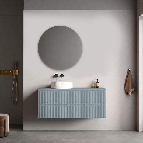 Mobile bagno sospeso cannettato reversibile 120 cm Blu Avio per Lavabo d'appoggio Specchio Tondo - Fiji Paint Top Canneté (1/4)