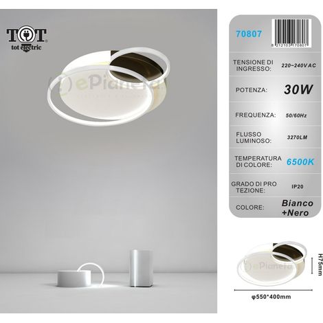 Plafoniera led 30w 3 cerchi bianco lampadario da soffitto tonda moderno luce fredda naturale Bianco freddo (1/2)