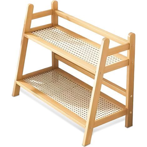 Salvamanteles/estante de mostrador de bambú de dos niveles, 45 cm de largo. (1/5)