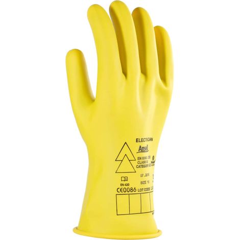 Ansell ActivArmr Guanti Dielettrici per Elettricisti, Classe 00 (Tensione fino 500V), Protezione per Lavori Elettrici, Lattice di Gomma Isolante, 28cm, Giallo, Taglia XL (1 Paio) (1/2)
