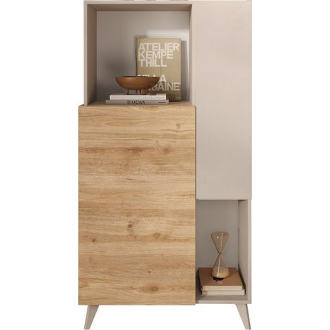 Mobile contenitore madia credenza cucina bianca legno 2 scaffali Jowna - Rovere - Bianco (1/4)