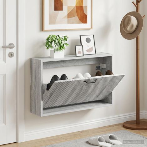 vidaXL Wall-Mounted Shoe Cabinet HAARLEM 71 x 17 x 43 cm Grey Sonoma (1/5)
