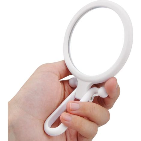 Sollbry 5-facher Vergrößerungsspiegel, doppelseitiger Klappspiegel mit Griff, Handspiegel, Schminkspiegel, Taschenvergrößerungsspiegel, Klappspiegel für verschiedene Make-up-Details (weiß) (1/5)