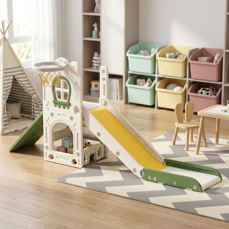 Toboggan intérieur 191x100x84 cm en polyéthylène crème, pliable 4-en-1 pour enfants – MEUBLIV (1/5)
