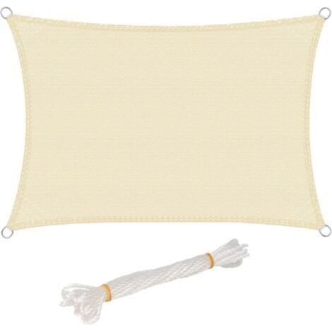 Voile d'ombrage rectangulaire imperméable et coupe-vent, en polyester beige, 3 x 5 m, idéale pour le jardin, la terrasse et le camping. Résistante à l'eau et au vent. Dimensions : 3 x 5 m.