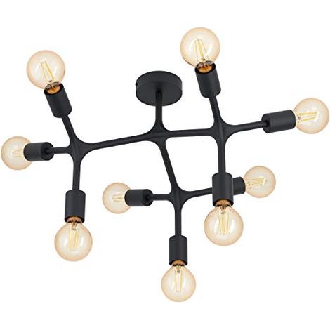 Plafoniera Moderna Bocadella 1 Acciaio Nero 9 Luci E27 (1/4)