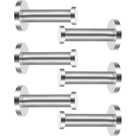 Lot de 6 crochets muraux/patères, en acier inoxydable, de forme cylindrique (1/5)