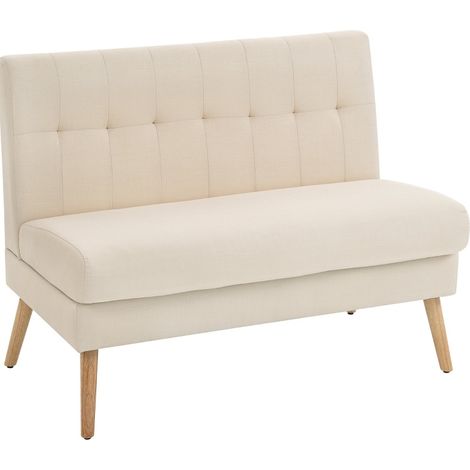 Canapé 2 places compact pour petit espace, dossier capitonné, assise épaisse, pieds en bois d’hévéa, beige, style moderne - CHICFURN (1/5)