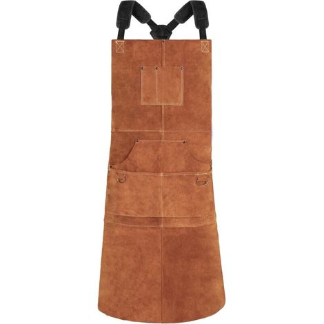 Tablier de Soudeur avec 6 Poches, Tablier de Travail en Cuir Anti-Chaleur Ignifuge, Réglable de M à XXXL, Parfait pour Forgeron, Mécanicien, Atelier