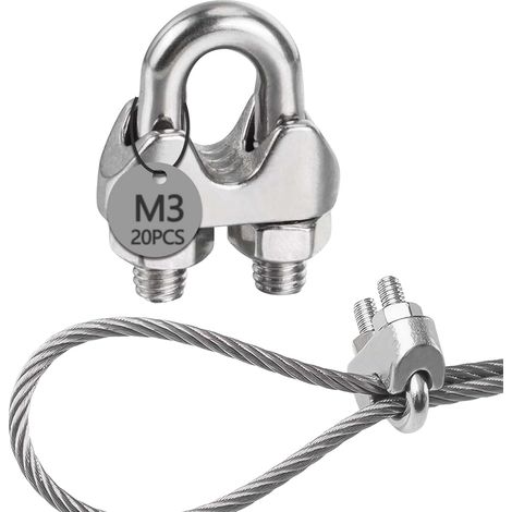 M3 Serre Câble Acier Serre Cable Acier Inox 304 20pcs U Boulon Clip Serre Corde Pince Cable Pour Les Chantiers de Construction et Les Navires Corde à linge Auvent Pour Ø 3mm Cable Acier