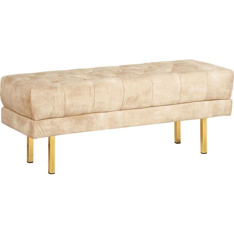 Panca imbottita Glam Sgabello Pouf Accento Gambe in metallo dorato Motivo solido Beige Roseville