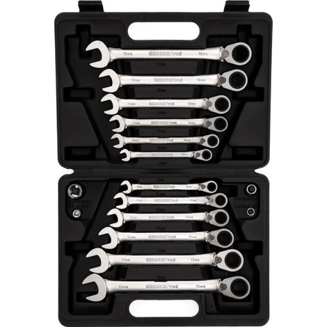 Gedore – Jeu de clés mixtes 16 pièces – Acier chrome-vanadium – Tête à cliquet coudée 15° – Angle d'inclinaison 5° – Coffret plastique solide (1/5)