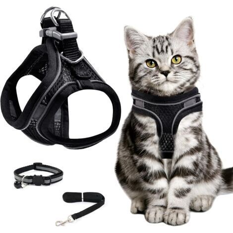 Breathable and Adjustable Cat Harness - Cat Leash with Reflective - Collars, Harnesses and Leashes for Cats and Small Dogs - Black (XS) (1/5)