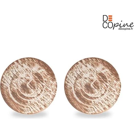 Lot de 2 Assiettes Artisanales Faites Main Ø25 cm – Finition Effet Bois Blanc – Assiettes de Service Design Naturel (1/3)