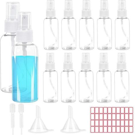 LANMOK 17 pcs Kit Flacon Spray Vide 60ml, Bouteille Spray Vide VaporisateurPlastique Contenant Liquide avec Etiquettes et Entonnoirs (1/4)