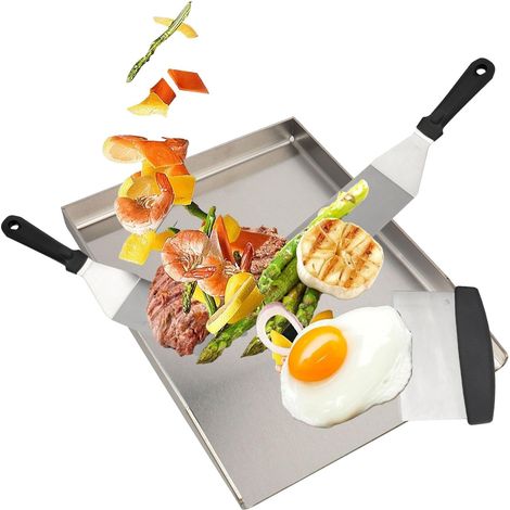 Plaque de cuisson universelle en acier inoxydable de 30 x 40 cm, accessoire de barbecue à gaz, compatible avec charbon de bois et la plupart des barbecues (30 x 40 cm) (1/5)