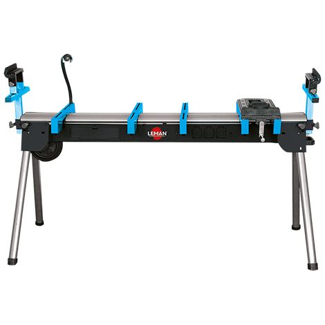 LEMAN - Banco de Trabajo con 3 enchufes EST290, Plegable, Brazo Telescópico, Ruedecillas, Soportes para Máquinas, Capacidad 150 kg (1/5)