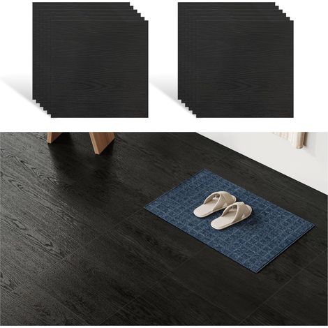 Carrelage Adhesif Sol Effet Bois Noir 12 Pièces Dalle PVC Adhesive Sol Noir Dalles PVC Garage Carreaux Adhesif Salle de Bain Décoration Cuisine Imperméable Salon Chambre 1.5mm 30 cm ×30 cm (1/5)
