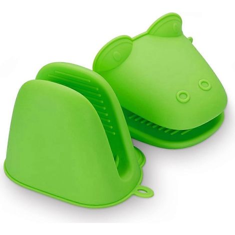 Gants de cuisine en silicone résistants à la chaleur, pour la cuisson au four et au barbecue, couleur Grenouille verte (1/5)