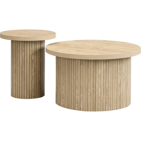 Set di 2 tavolini rotondi in MDF color naturale HOMVRA (1/5)