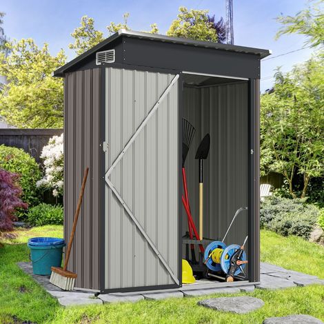 Abri de Rangement Toutes Saisons Abri à Outils Utilitaire avec Toit en Pente Porte Ouvrante Aérations Cadre en Métal Galvanisé Gris Foncé (1/5)