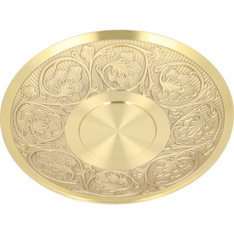 Soucoupe en métal doré, polyvalente, légère, luxueuse et élégante, ornée de motifs floraux sculptés. Idéale pour la décoration de la maison ou du bureau. (1/5)