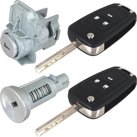Ensemble de 4 pièces comprenant : serrure de porte avant gauche, contacteur d'allumage et 2 clés électroniques pour Opel Vectra C (2002-2009). (1/2)