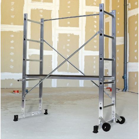 Centaure – Échafaudage domestique hauteur de travail max 2.90m – 2 barres stabilisatrices – Roues Ø 100mm pour déplacement facile – 205700 (1/10)