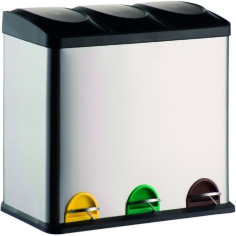 MSV – Poubelle à pédale inox 3 compartiments 3x20L – Séparateur de déchets ergonomique – Couvercle anti-odeurs – Facile à nettoyer