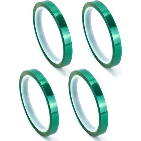 4 Rouleaux Ruban Chauffant pour Sublimation, 10mm x 33m, Ruban Adhésif Haute Temperature pour Imprimés Électroniques (Vert)