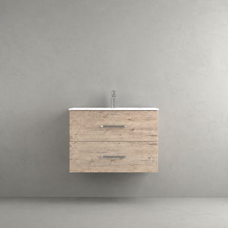 Meuble de salle de bain suspendu 120 cm TEIDE 4 tiroirs avec double vasque en résine - Nature