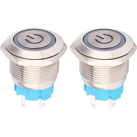 2 unités Interrupteur à bouton-poussoir 19mm 4 broches, 12-24VDC avec voyant lumineux et motif d'alimentation, blanc (1/5)