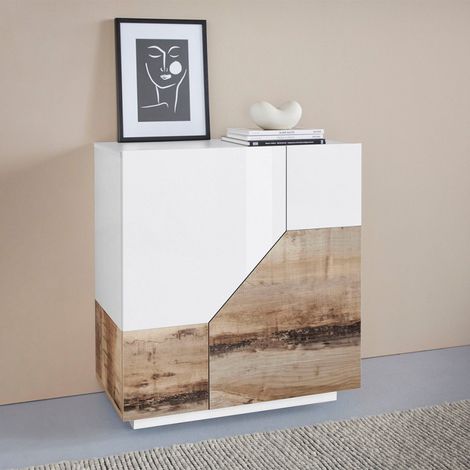 Madia 2 snte per Soggiorno Moderna 792,5x43x86cm - NEBULA - Colore: bianco laccato/ acero pereira