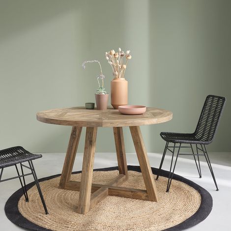 Table en teck recyclé massif ronde 4 pers. (1/4)