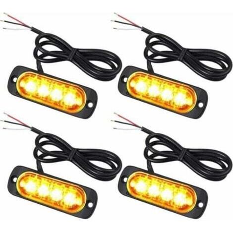 RHG 4X Feux de Pénétration à 4 LEDs 12/24V Gyrophare LED Orange Feux Flash Voyant d’Alarme Urgence Strobe Clignotants Auto IPX-4 pour Van Camion Tractopelle Chariot à Fourche Tracteur